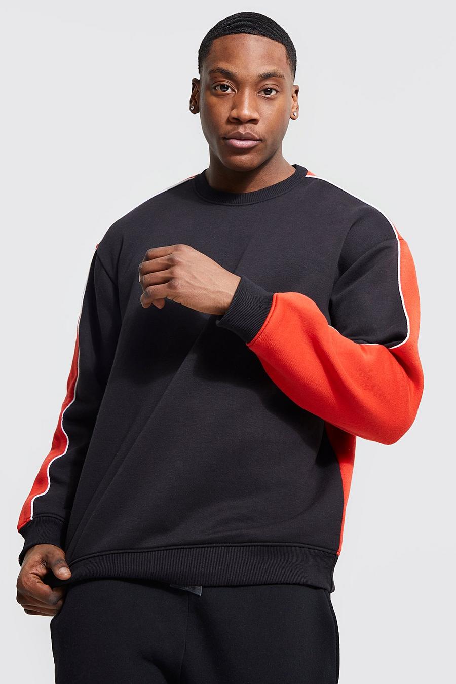 Red röd Oversized Panel Sweater With Piping