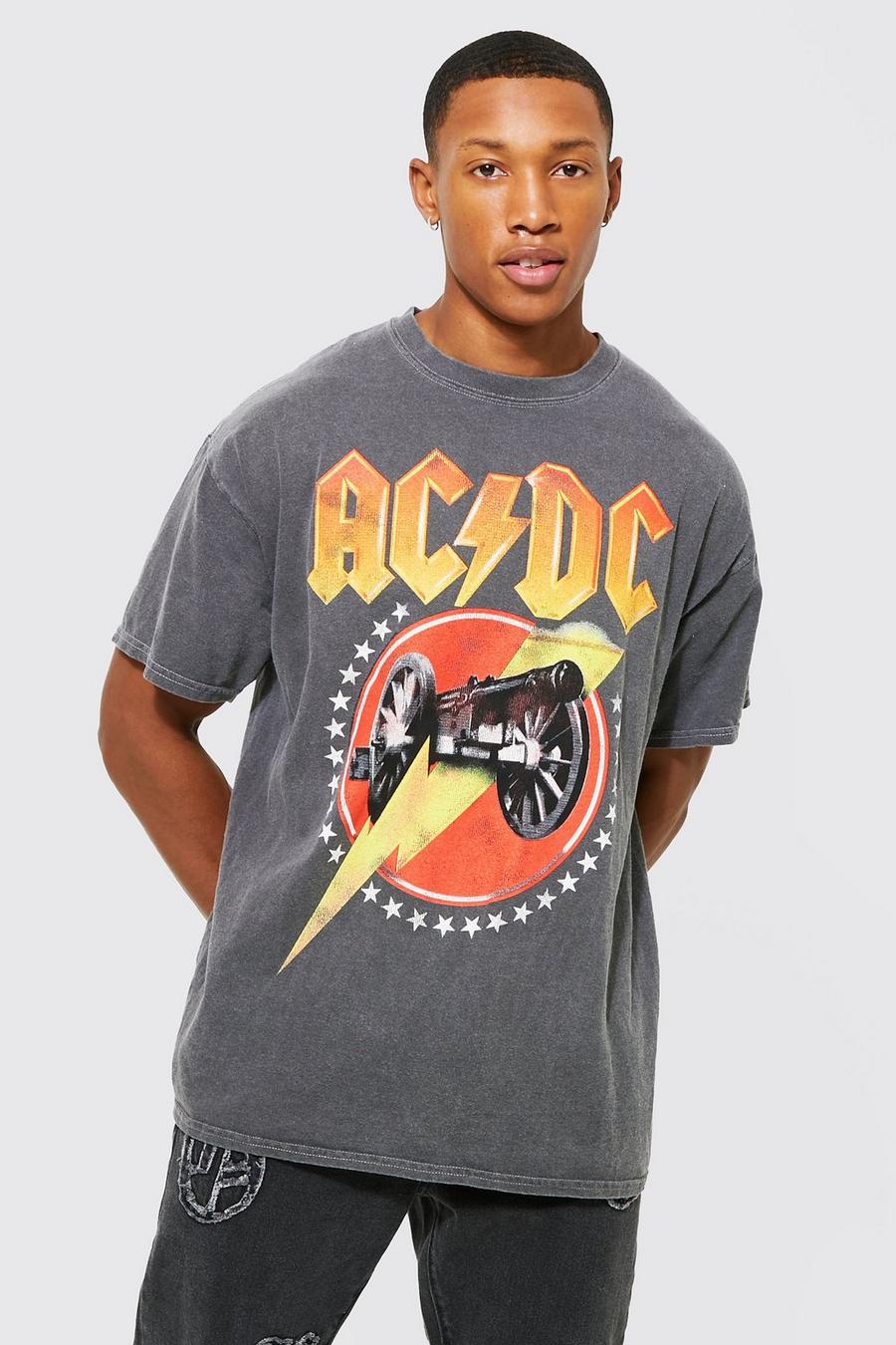 Charcoal Oversized Acid Wash Acdc T-shirt image number 1