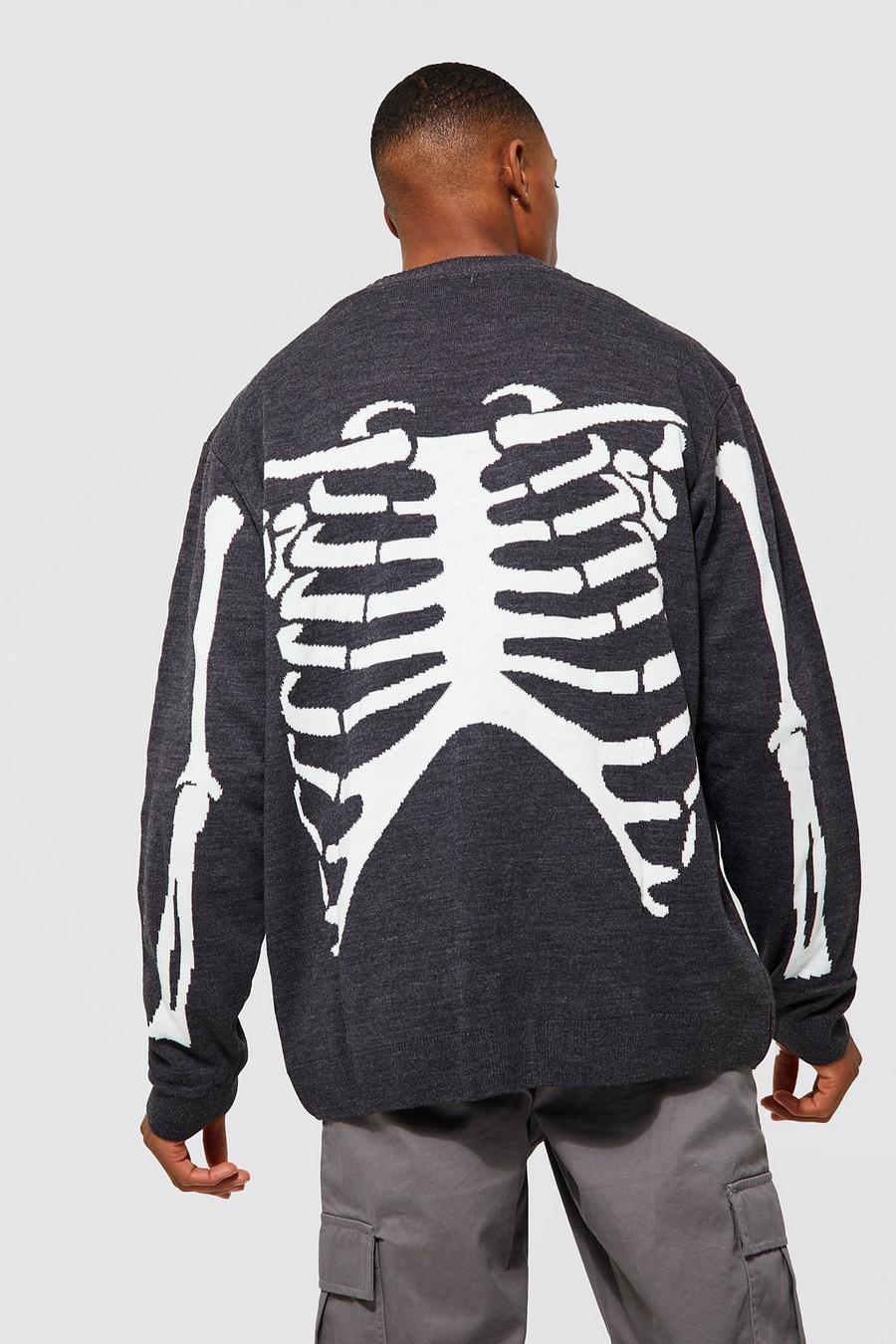 Charcoal Oversized Skeleton Knitted Cardigan image number 1