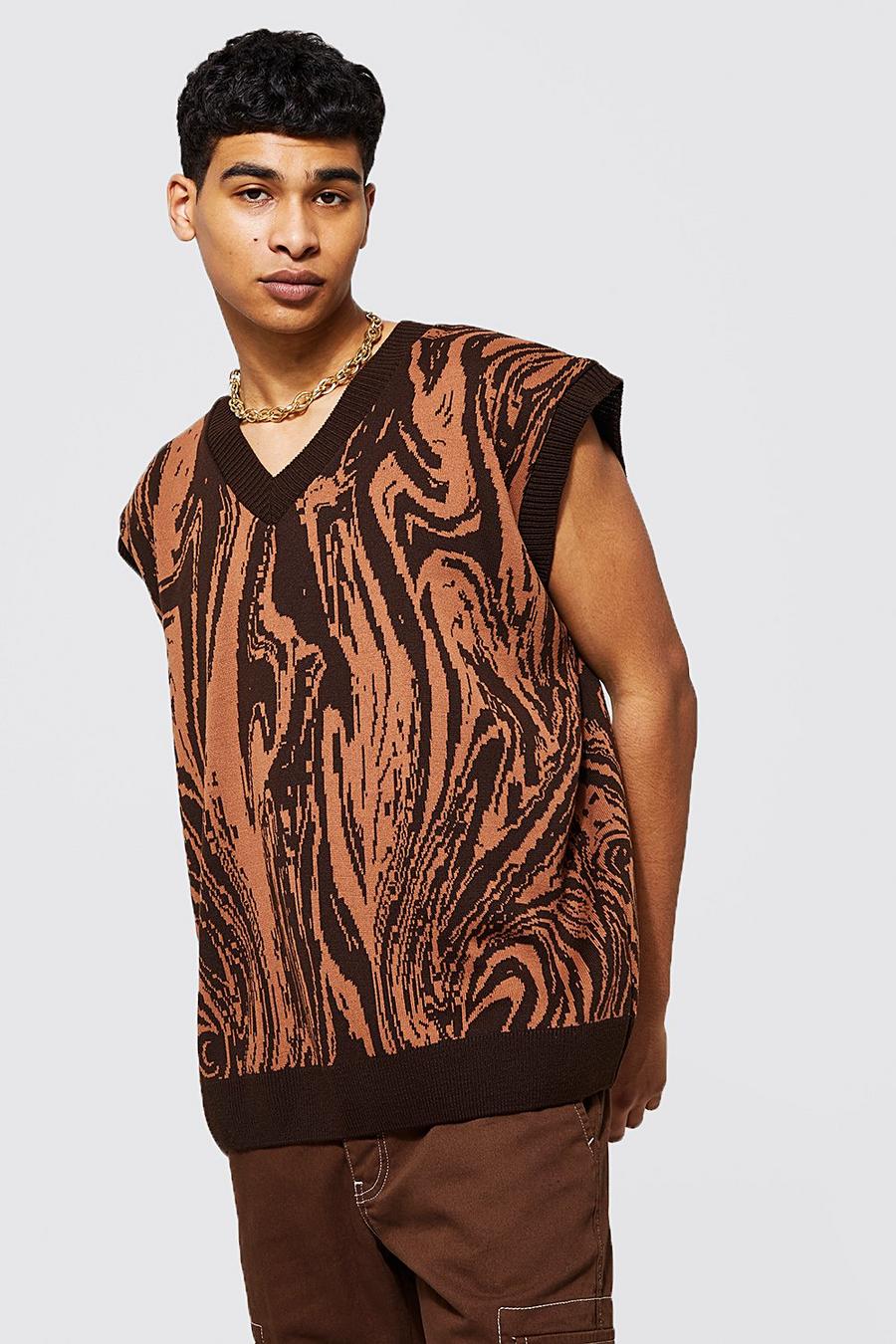 Chocolate Oversized Abstract Swirl Vest image number 1