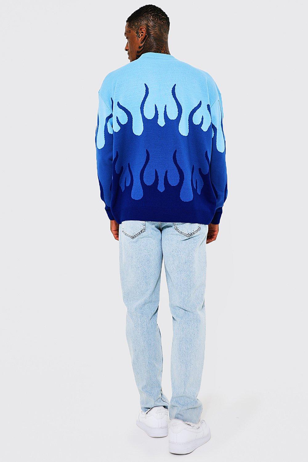 Oversized Gebreide Ombre Trui Met Vlammen