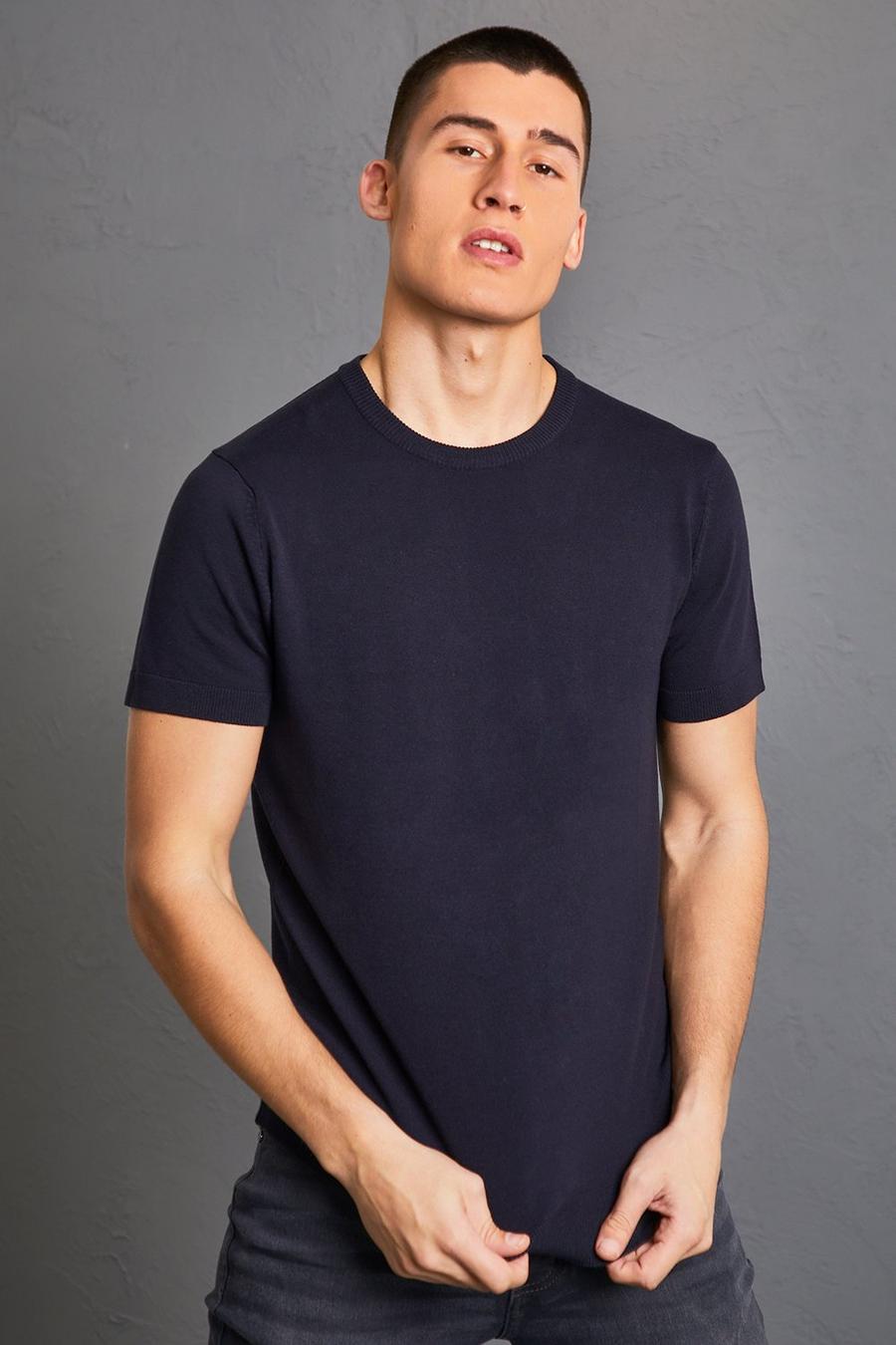 Navy Basic Knitted T-Shirt image number 1