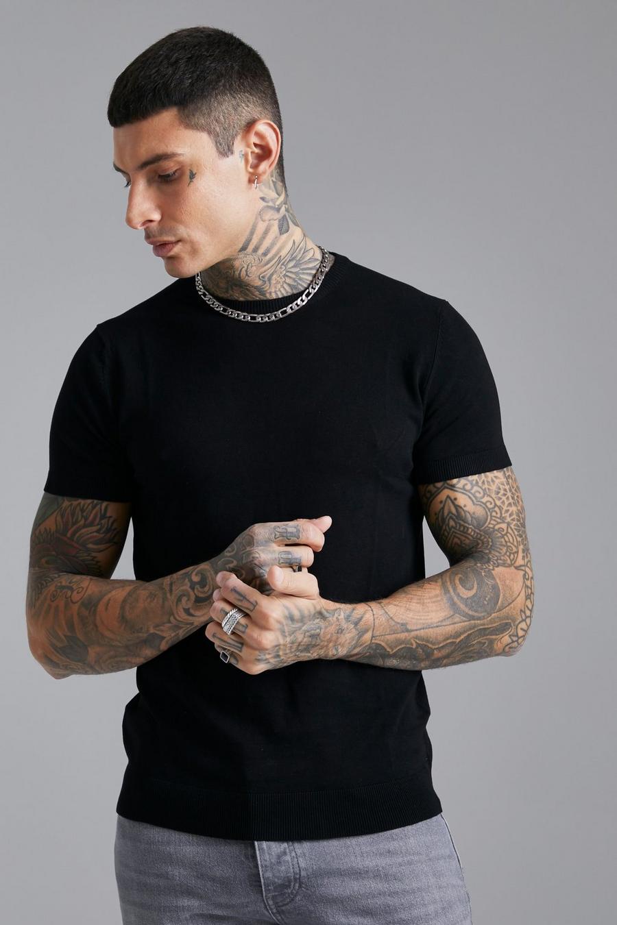 Black Recycled Basic Knitted T-shirt