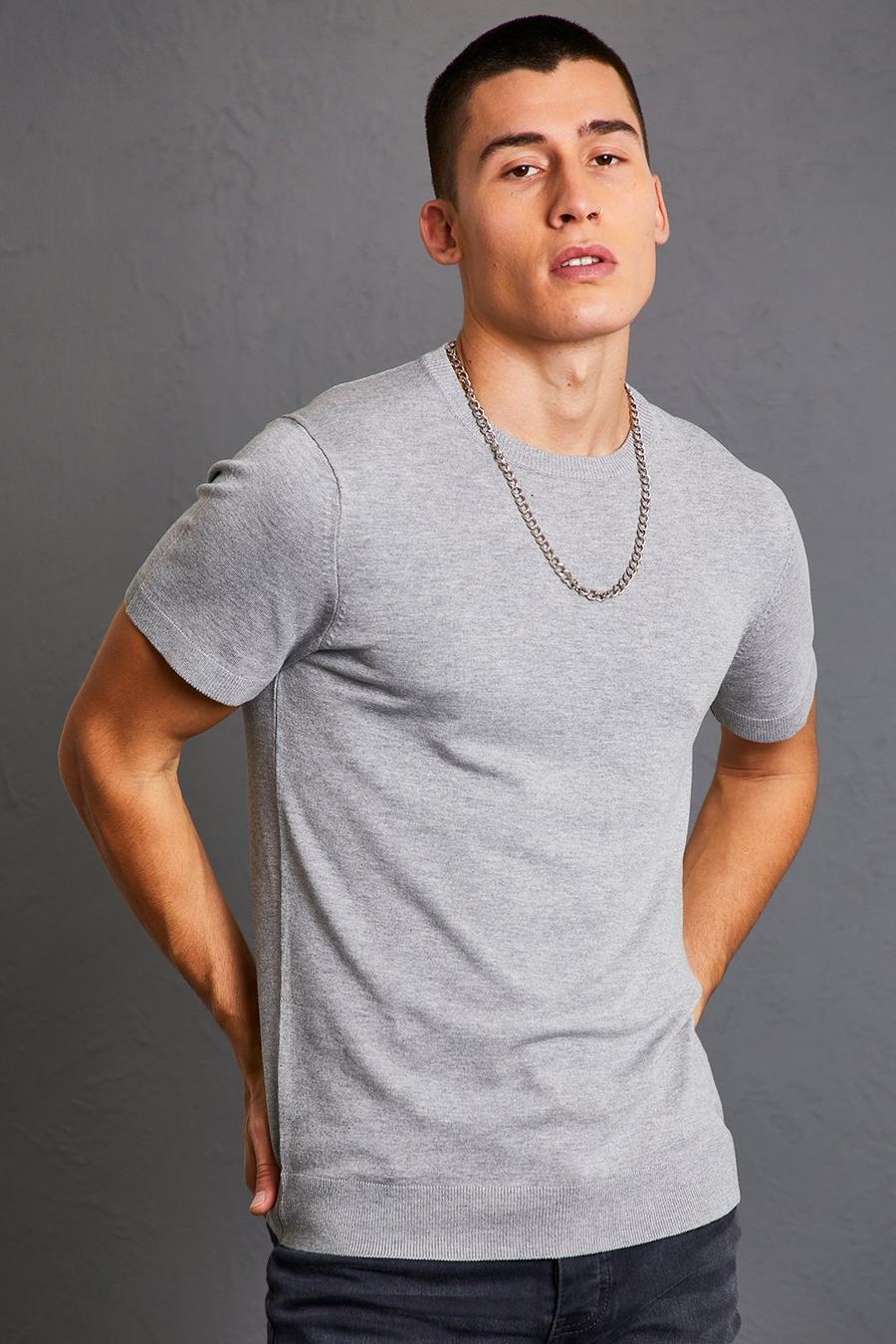 Grey marl Basic Knitted T-Shirt image number 1