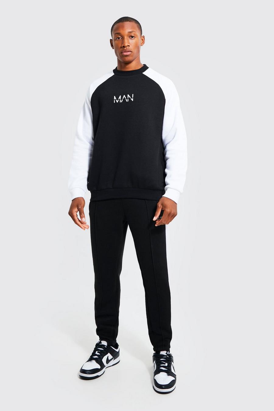 Man Colorblock Sweatshirt-Trainingsanzug, Black schwarz image number 1