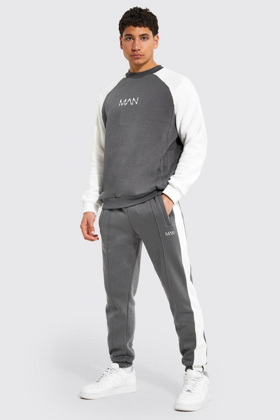 Man Colorblock Sweatshirt-Trainingsanzug, Charcoal gris