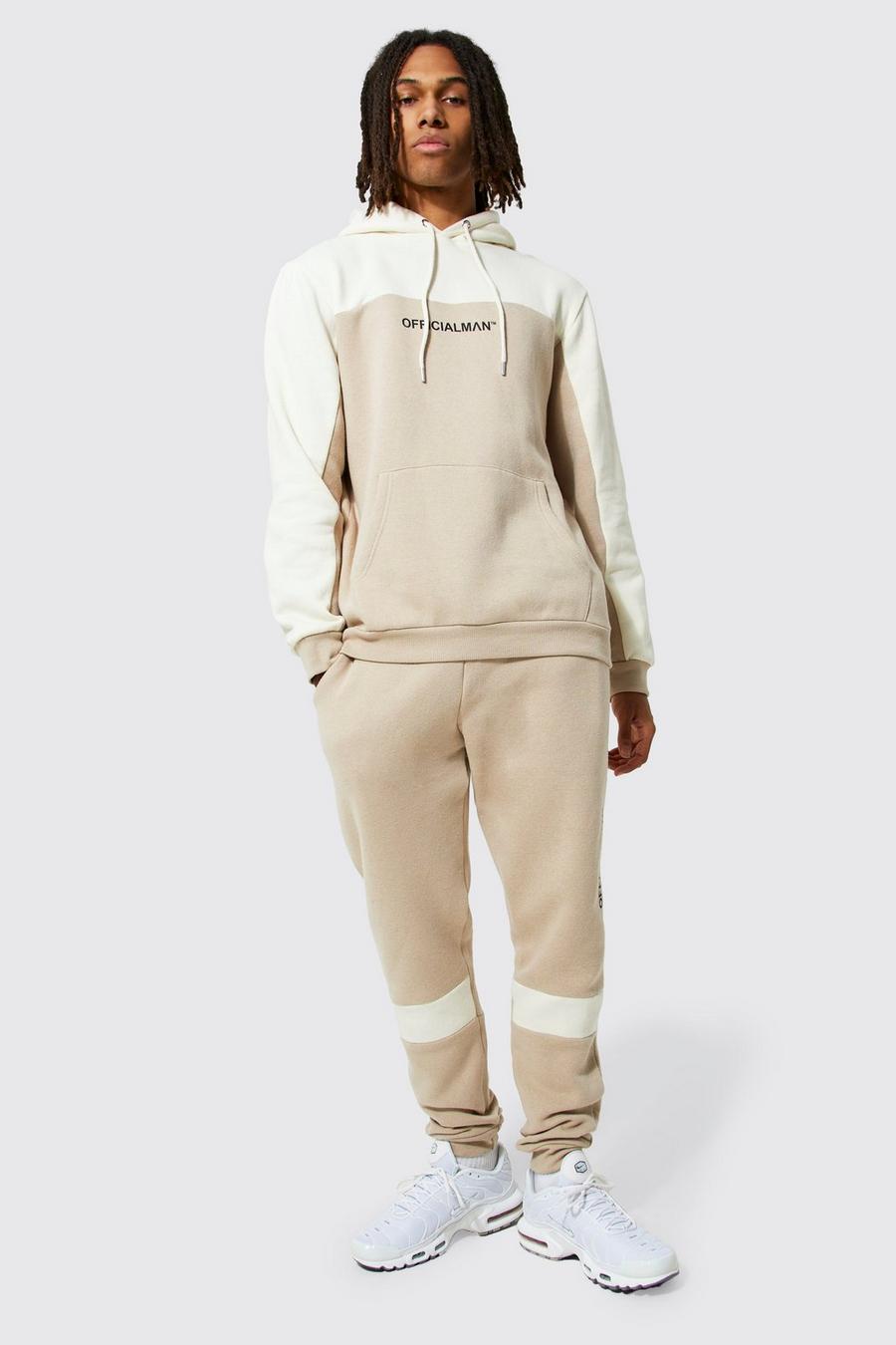 Sand beige Official Man Hooded Colour Block Tracksuit  