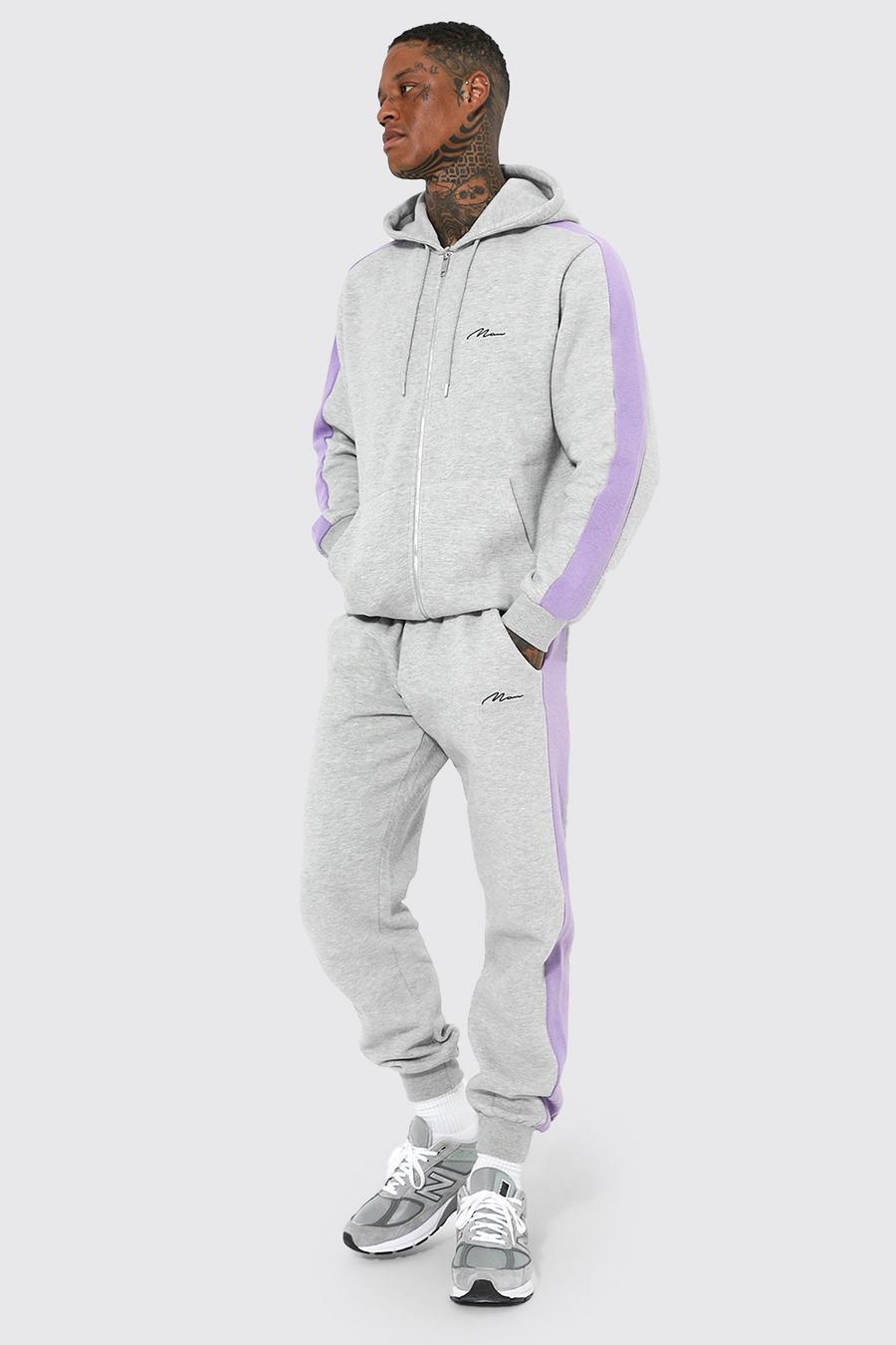 Grey marl Man Signature Zip Through Hooded Tracksuit image number 1