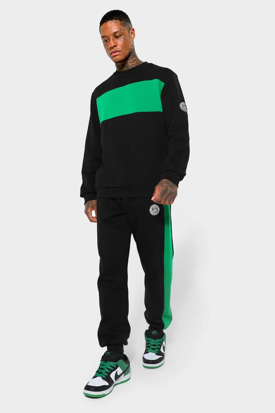 Green Man Colour Block Sweatshirt Tracksuit image number 1