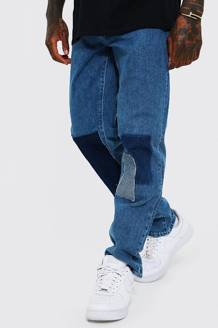 Patchwork Jeans mit geradem Bein, Antique blue