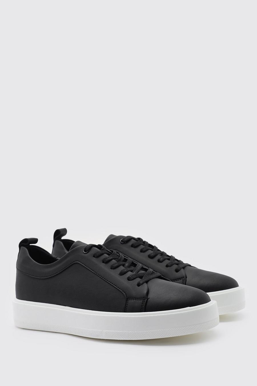 Smarte Sneaker aus mattem Kunstleder, Black schwarz