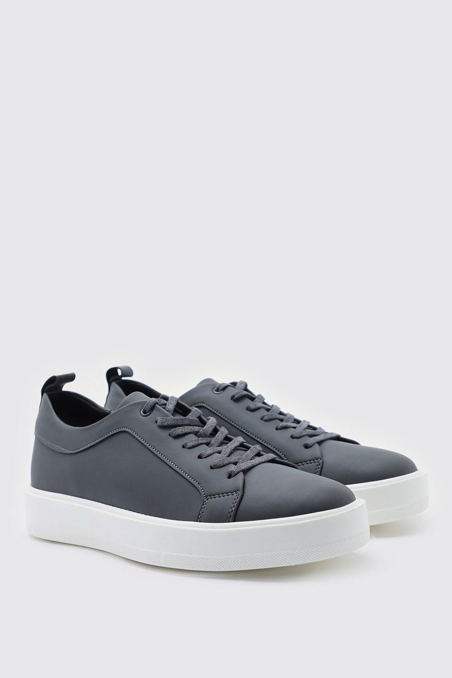 Smarte Sneaker aus mattem Kunstleder, Charcoal grey