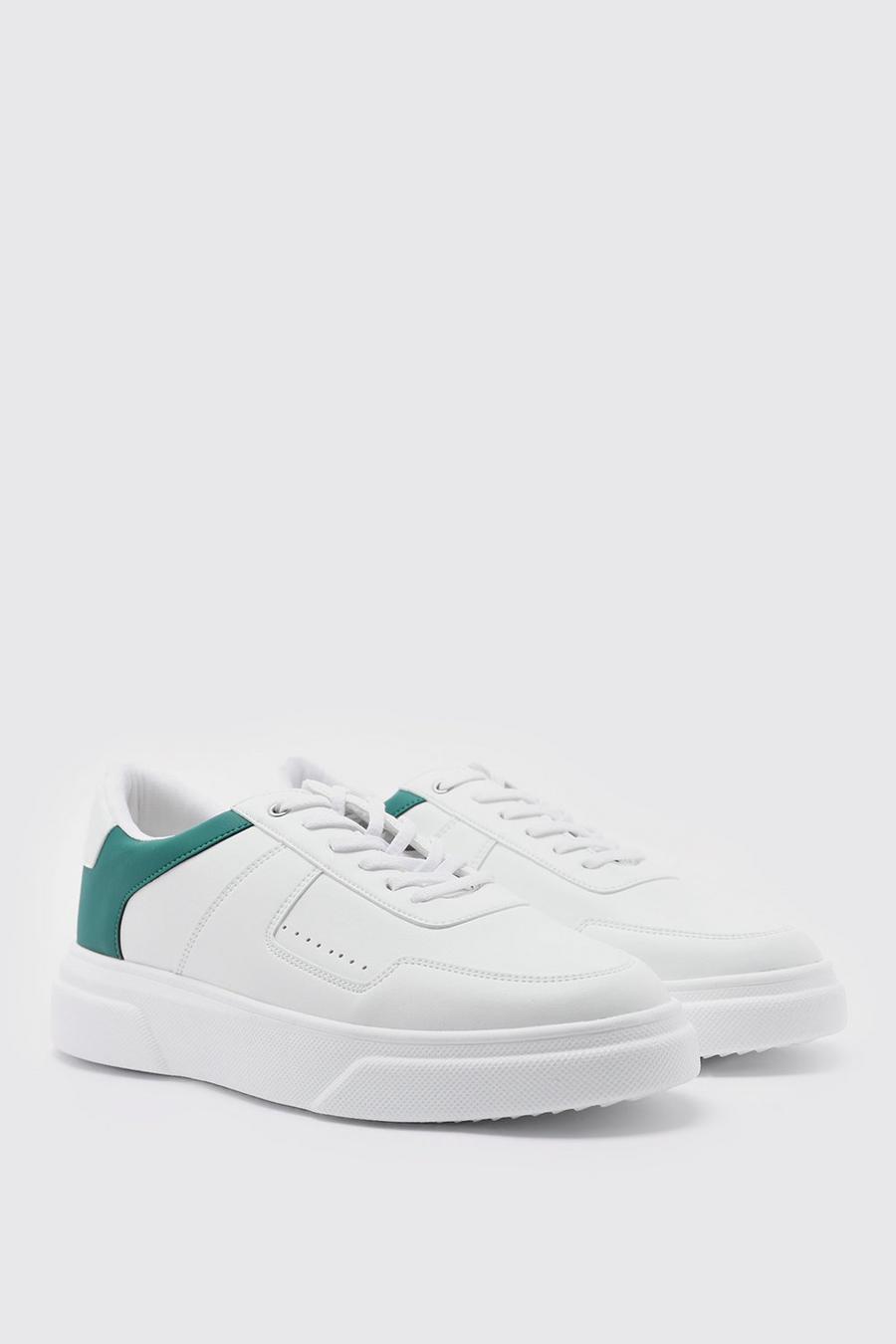Green Back Panel Faux Leather Smart Trainers image number 1
