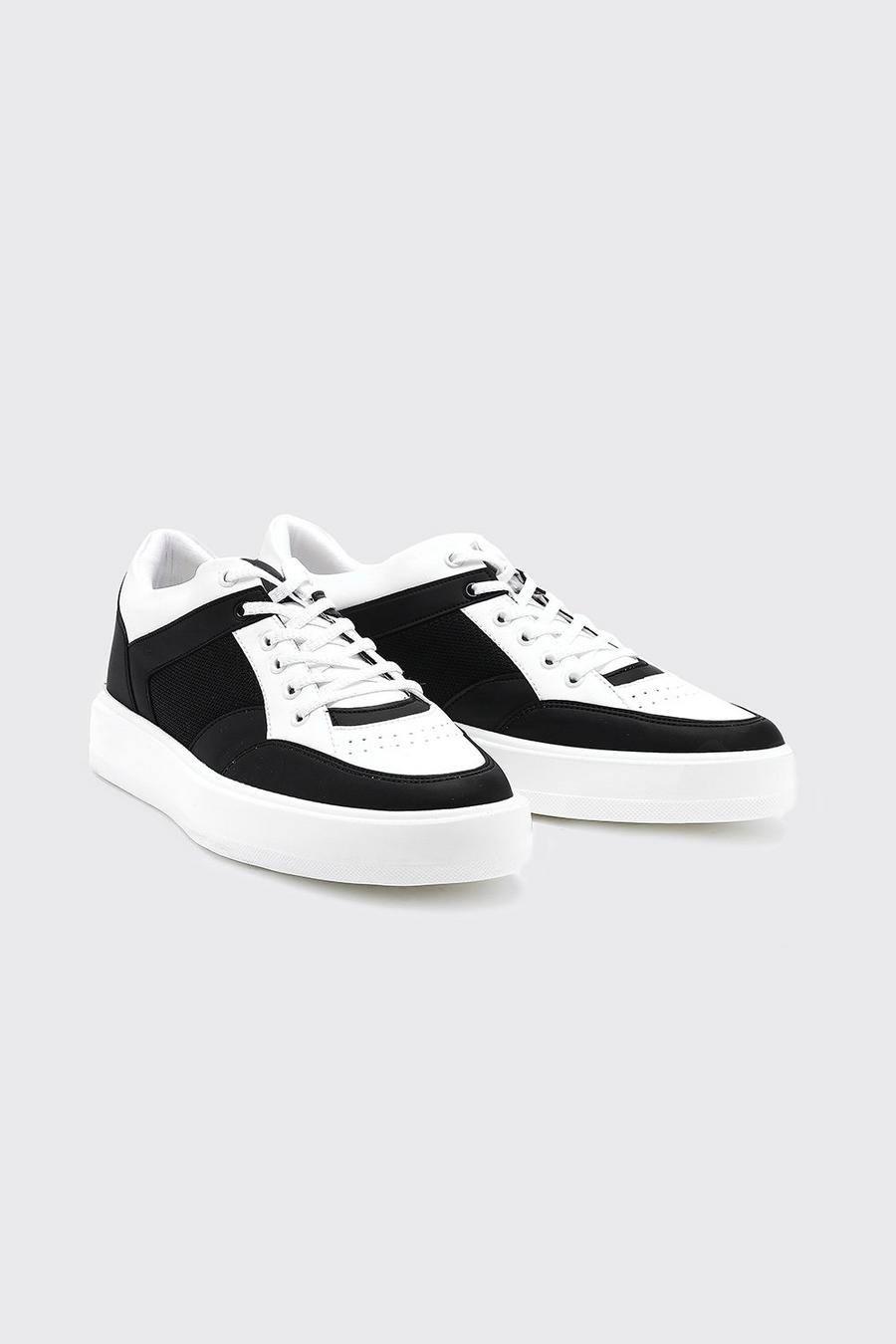 Black Panelled Smart Faux Leather Trainer image number 1