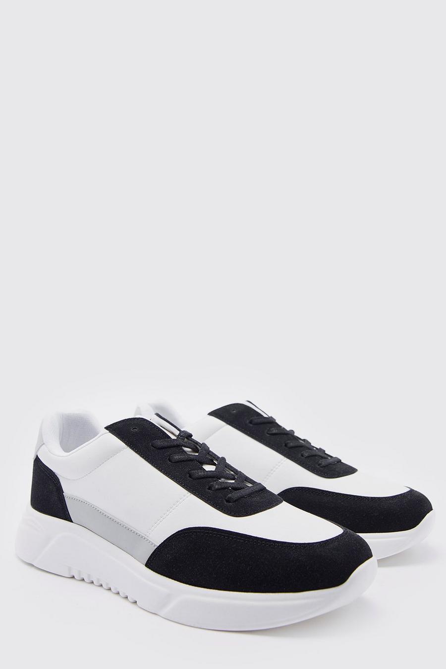 Zapatillas deportivas con panel de cuero sintético, Black negro