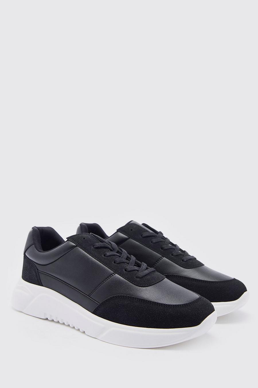 Black Panelled Faux Suede Trainer