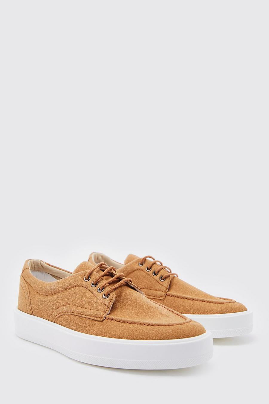 Tan Faux Suede Chunky Lace Up Loafer image number 1