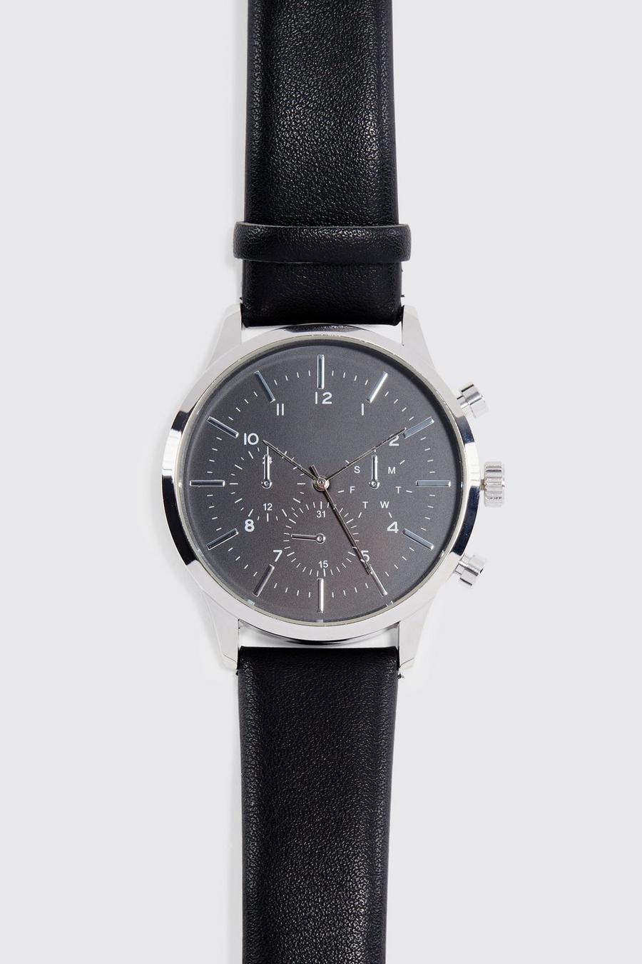 Black svart Faux Leather Watch