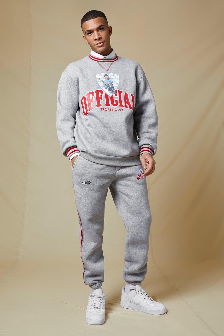 Grey marl Oversized Official Varsity Sweater Tracksuit image number 1