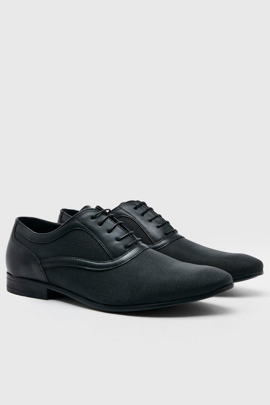 Zapatos Oxford de cuero calado con patrón, Black nero