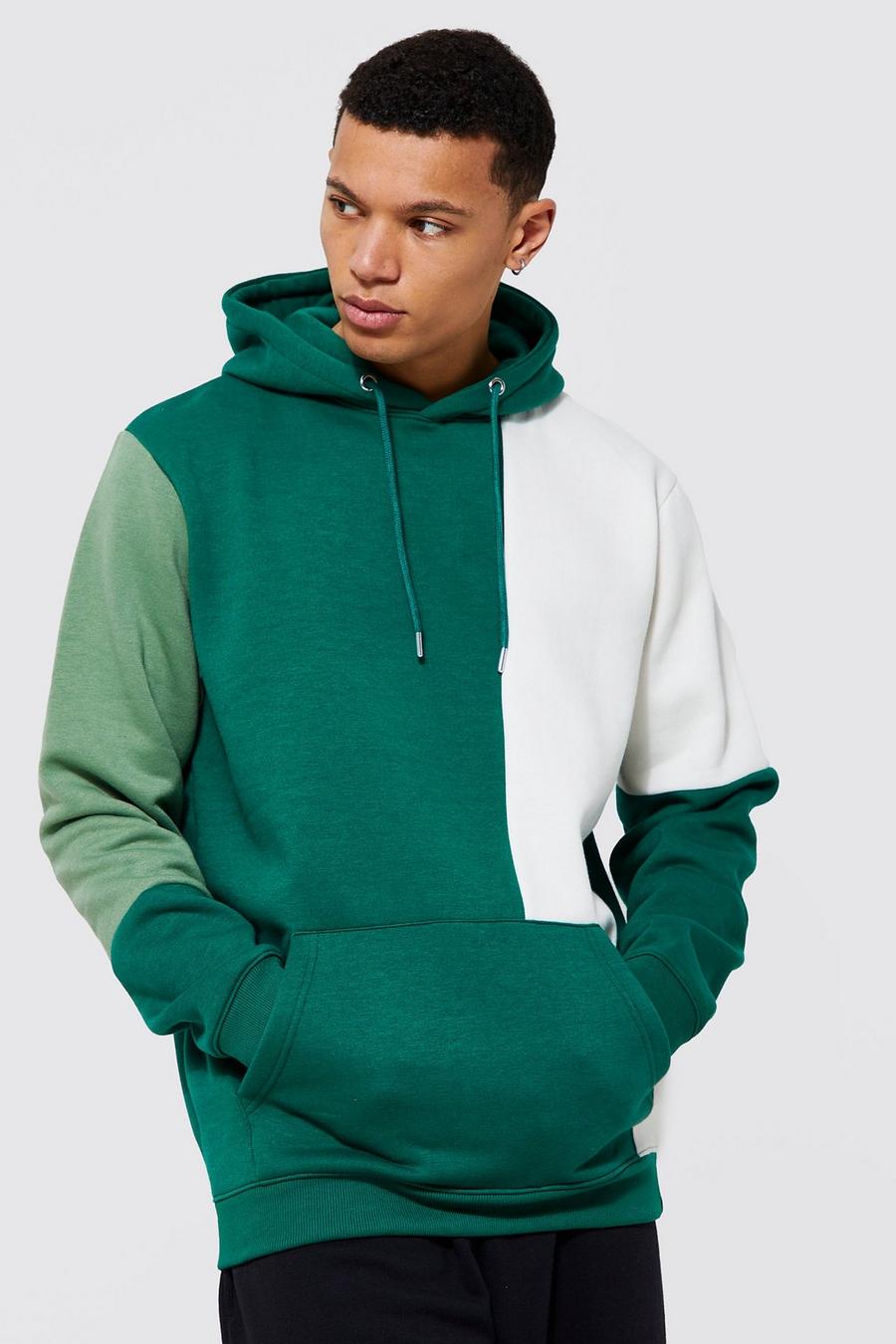 Green Tall Colour Block Patchwork Hoodie image number 1