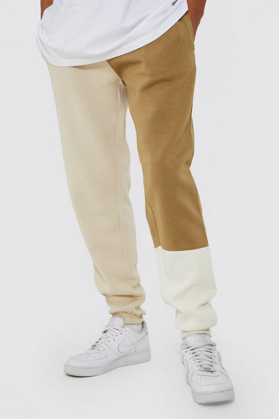 Pantaloni tuta Tall a blocchi di colore effetto patchwork, Ecru bianco