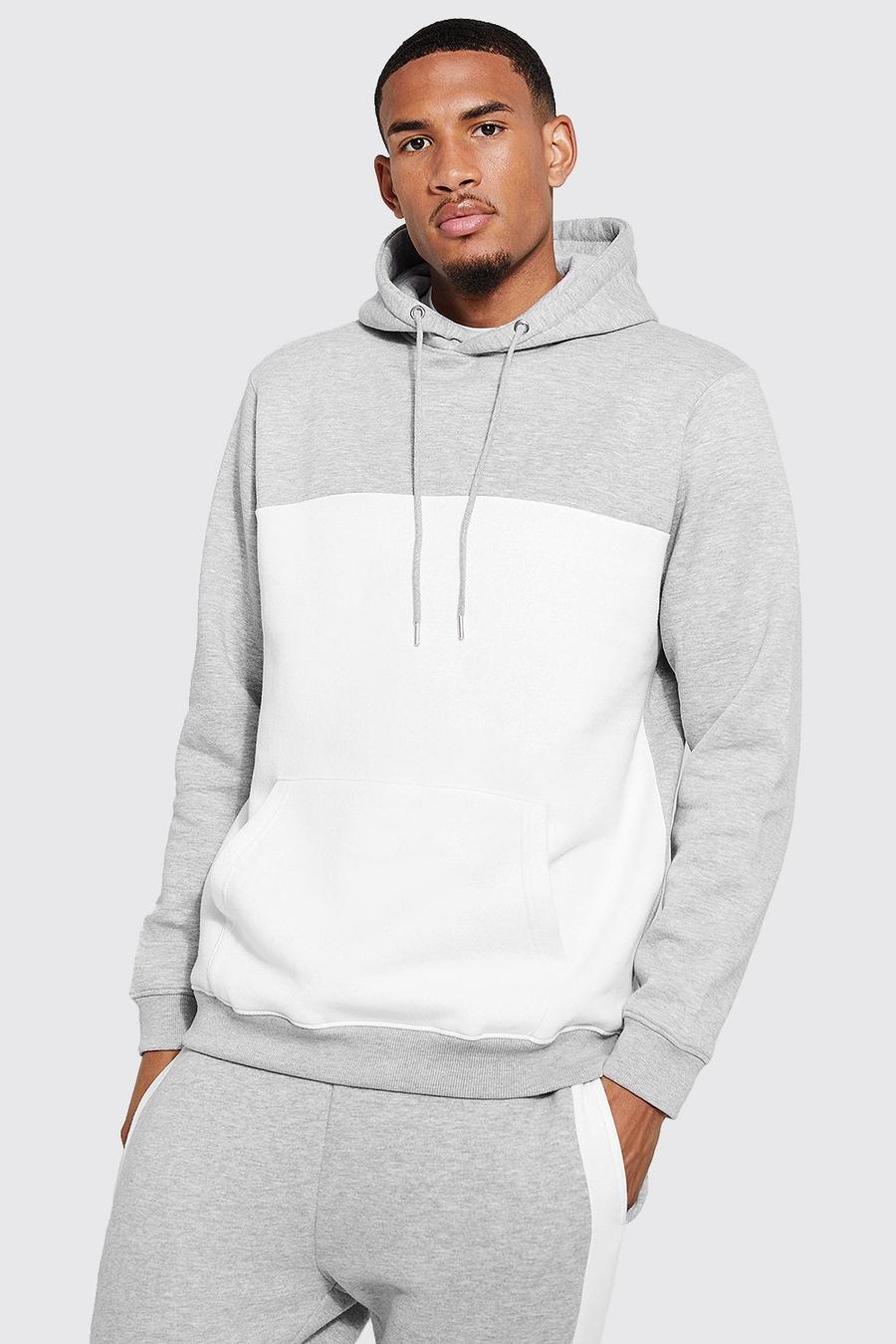Grey marl Tall Colour Block Over The Head Hoodie image number 1