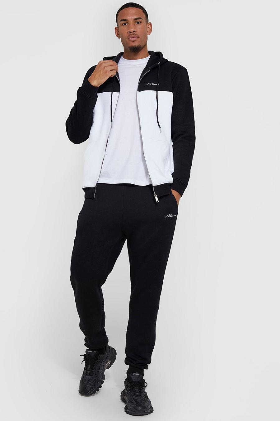 Black Tall Colour Block Zip Through Tracksuit image number 1