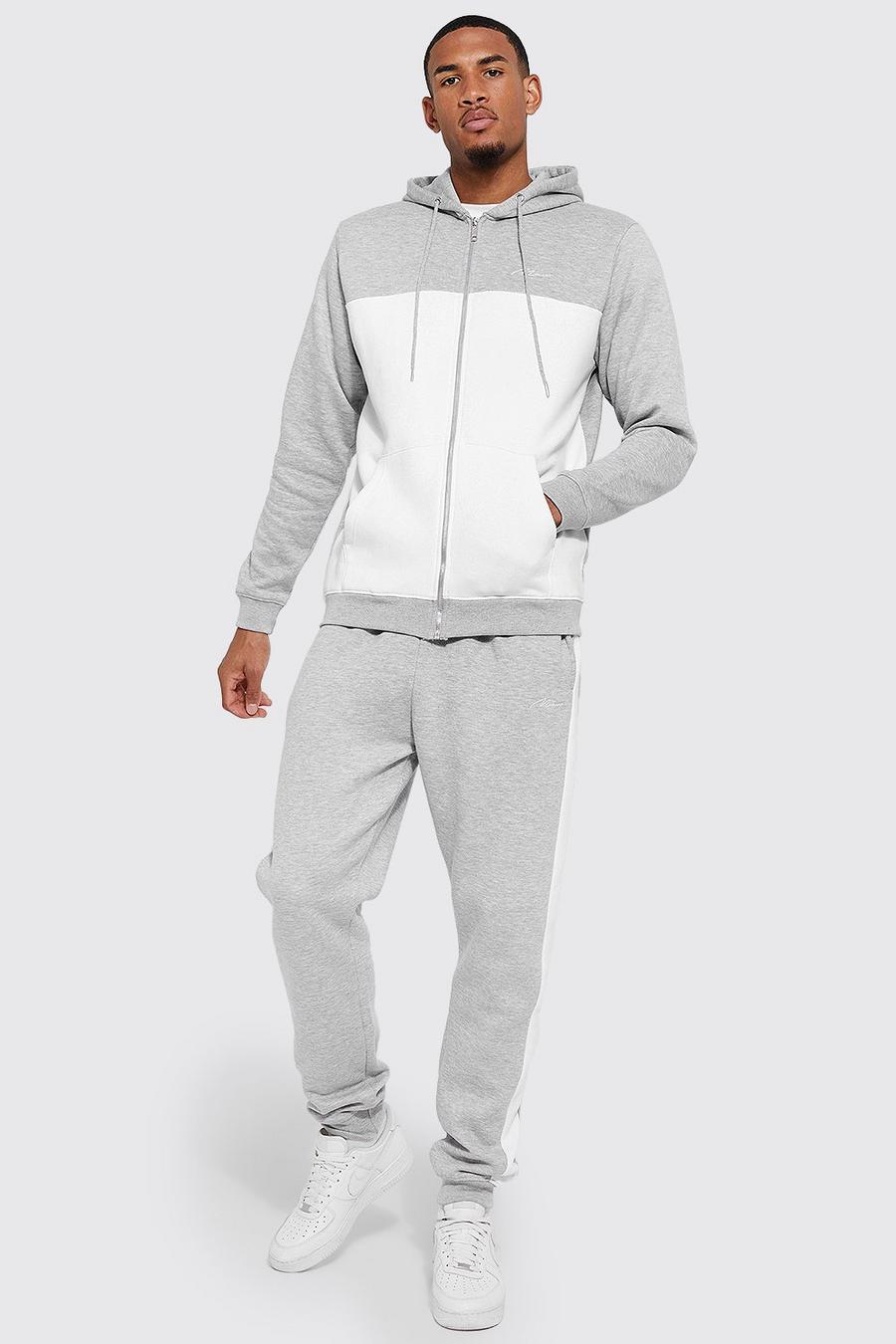 Grey marl Tall Colour Block Zip Through Tracksuit image number 1