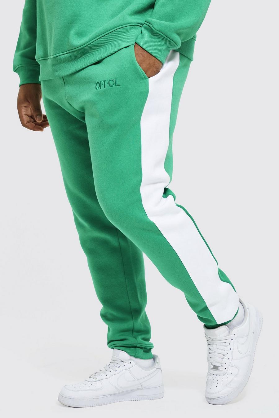 Bright green מכנסי ריצה סקיני עם פאנל בצד וכיתוב Offcl, מידות גדולות image number 1