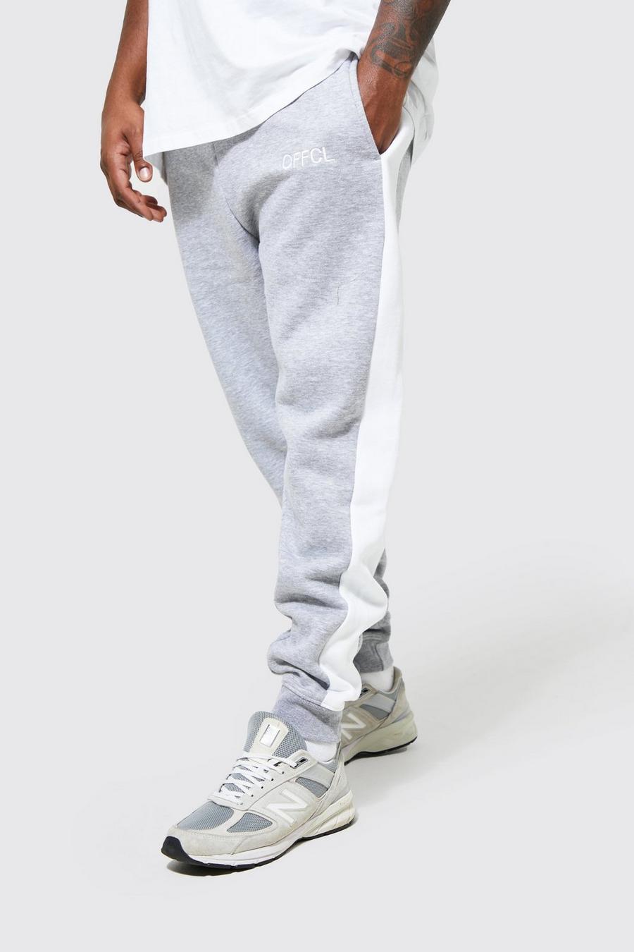 Grey marl מכנסי ריצה סקיני עם פאנל בצד וכיתוב Offcl, מידות גדולות image number 1