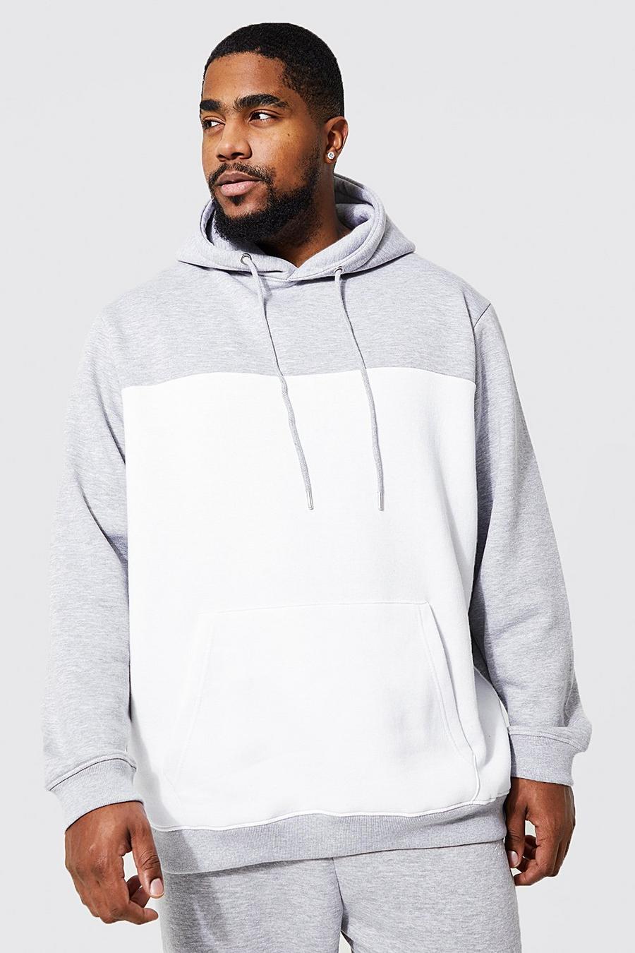 Grey marl Plus Colour Block Over The Head Hoodie image number 1