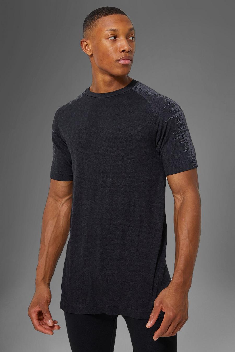 T-shirt Man Active senza cuciture con strisce laterali, Black negro