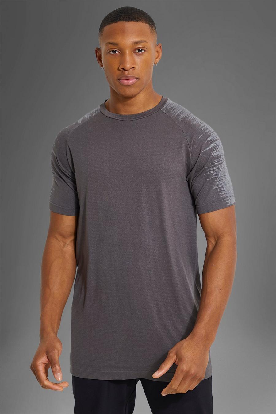 Charcoal grey Man Active Seamless Side Stripe T Shirt