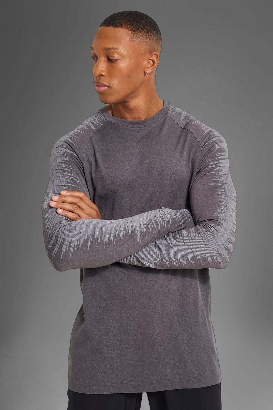 Charcoal Man Active Seamless Stripe Long Sleeve Top image number 1