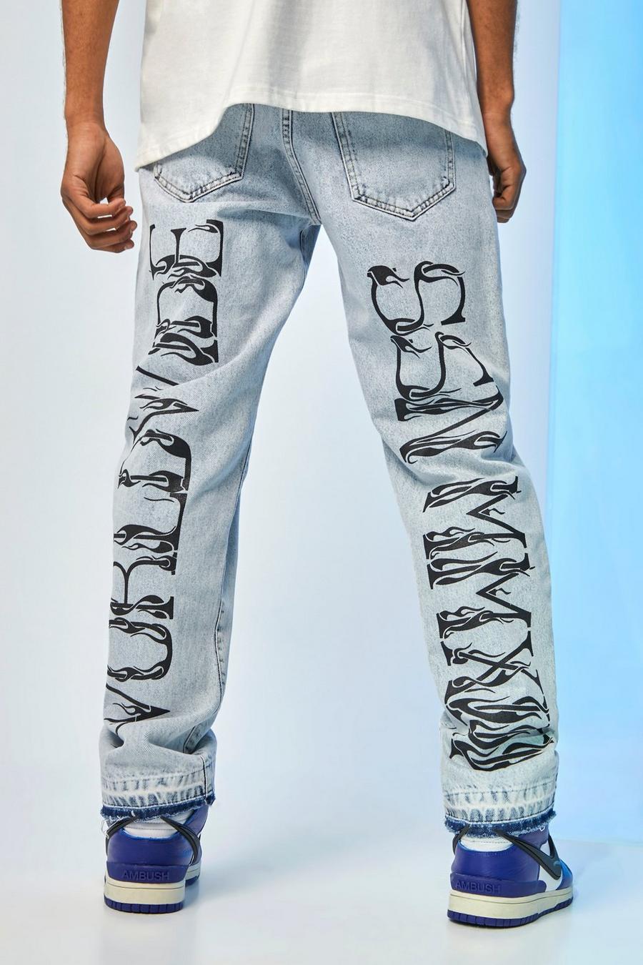 Ice blue Relaxed Fit Back Print Jean With Let Down Hem image number 1