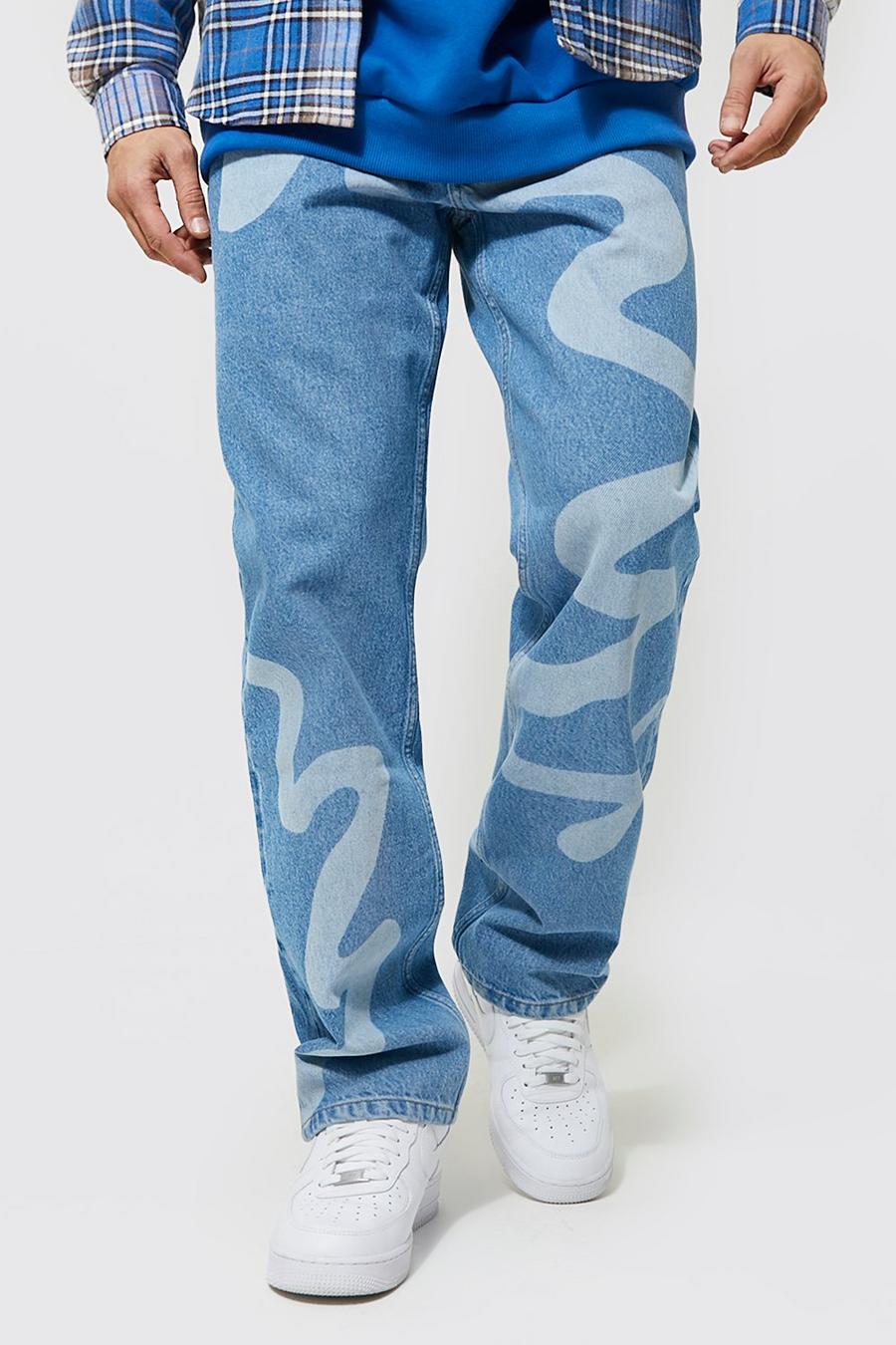 Light blue Relaxed Fit Laser Swirl Print Jeans image number 1