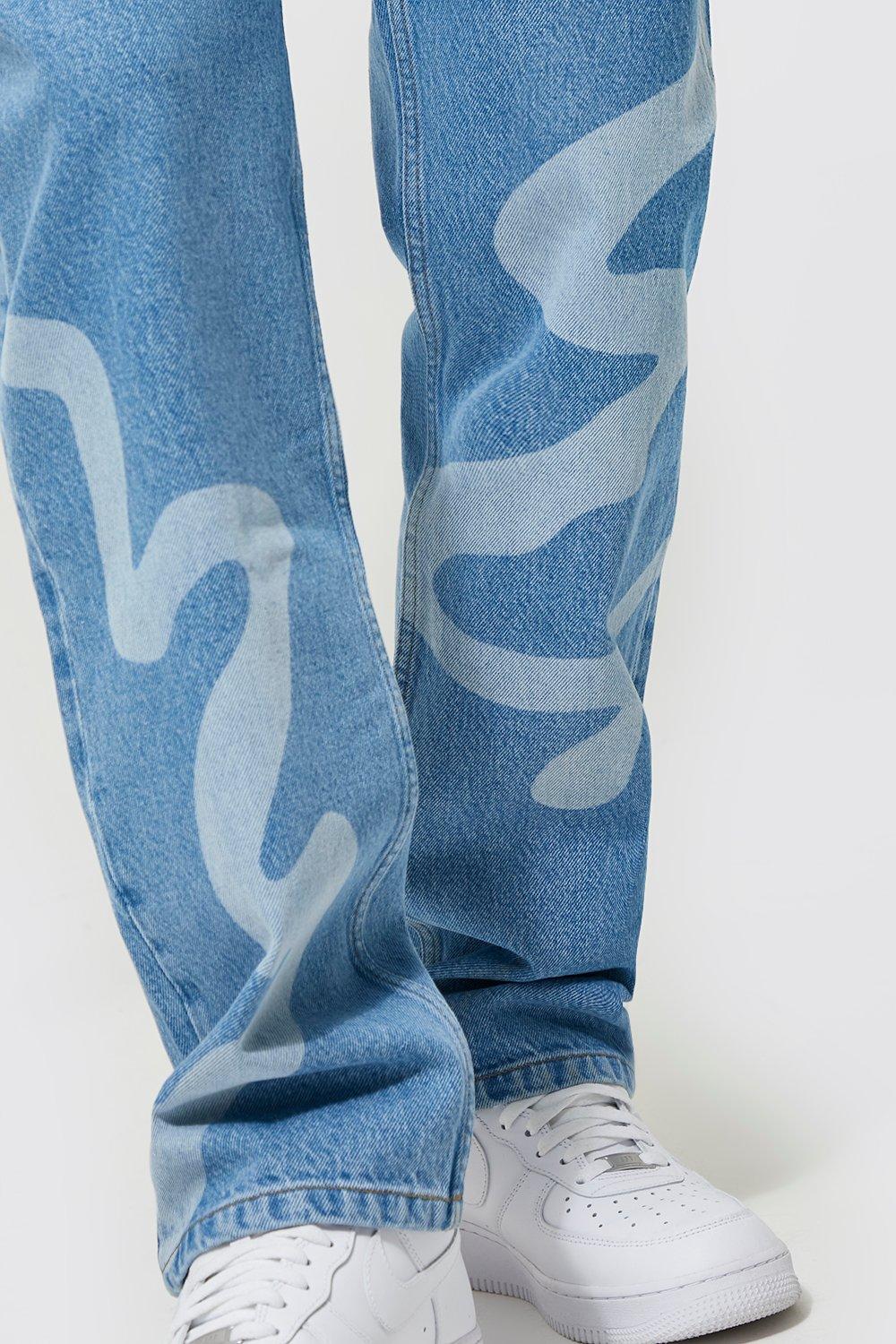 Blue denim trousers with Notte Giorno print
