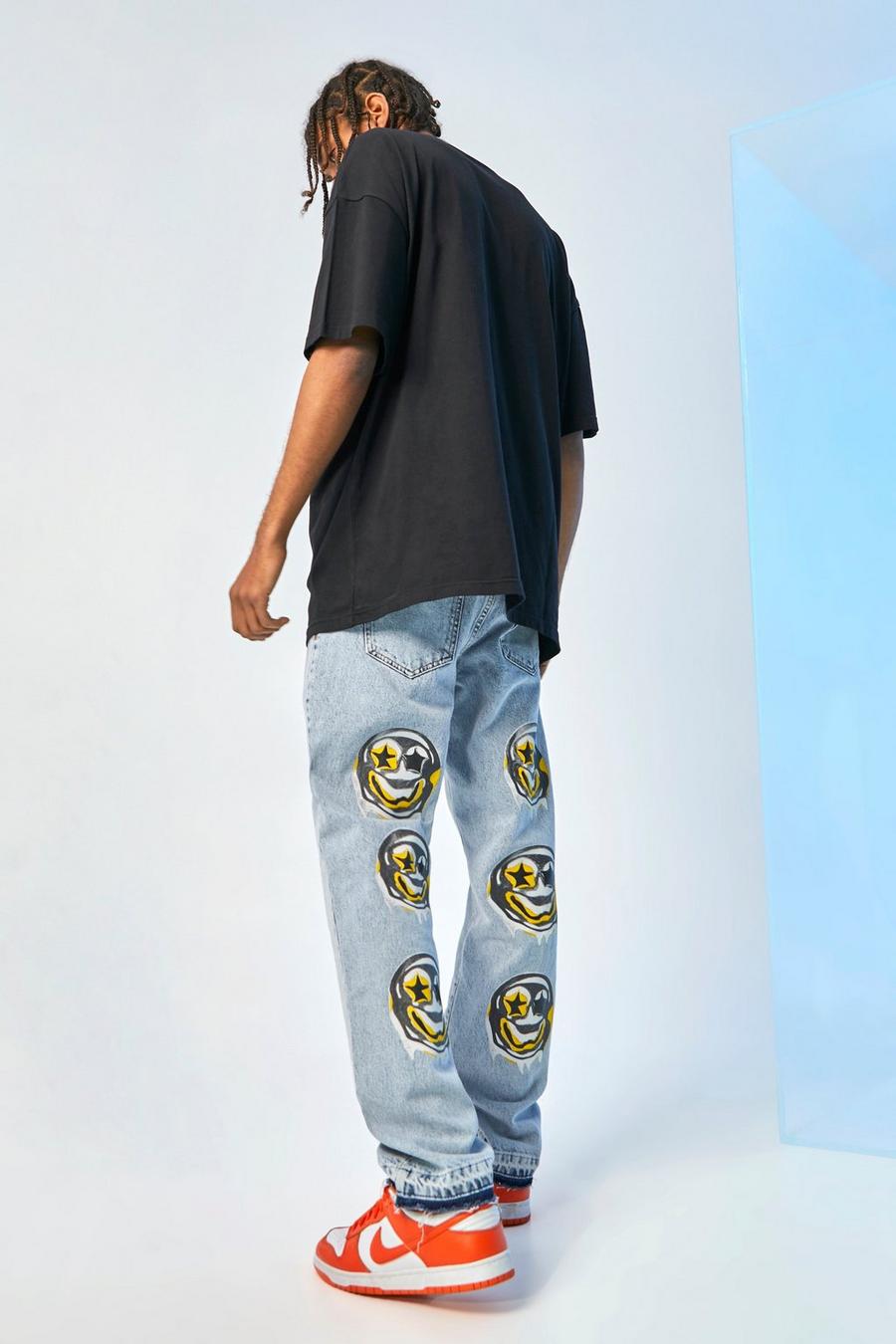 Ice blue Relaxed Fit Skull Print Jeans