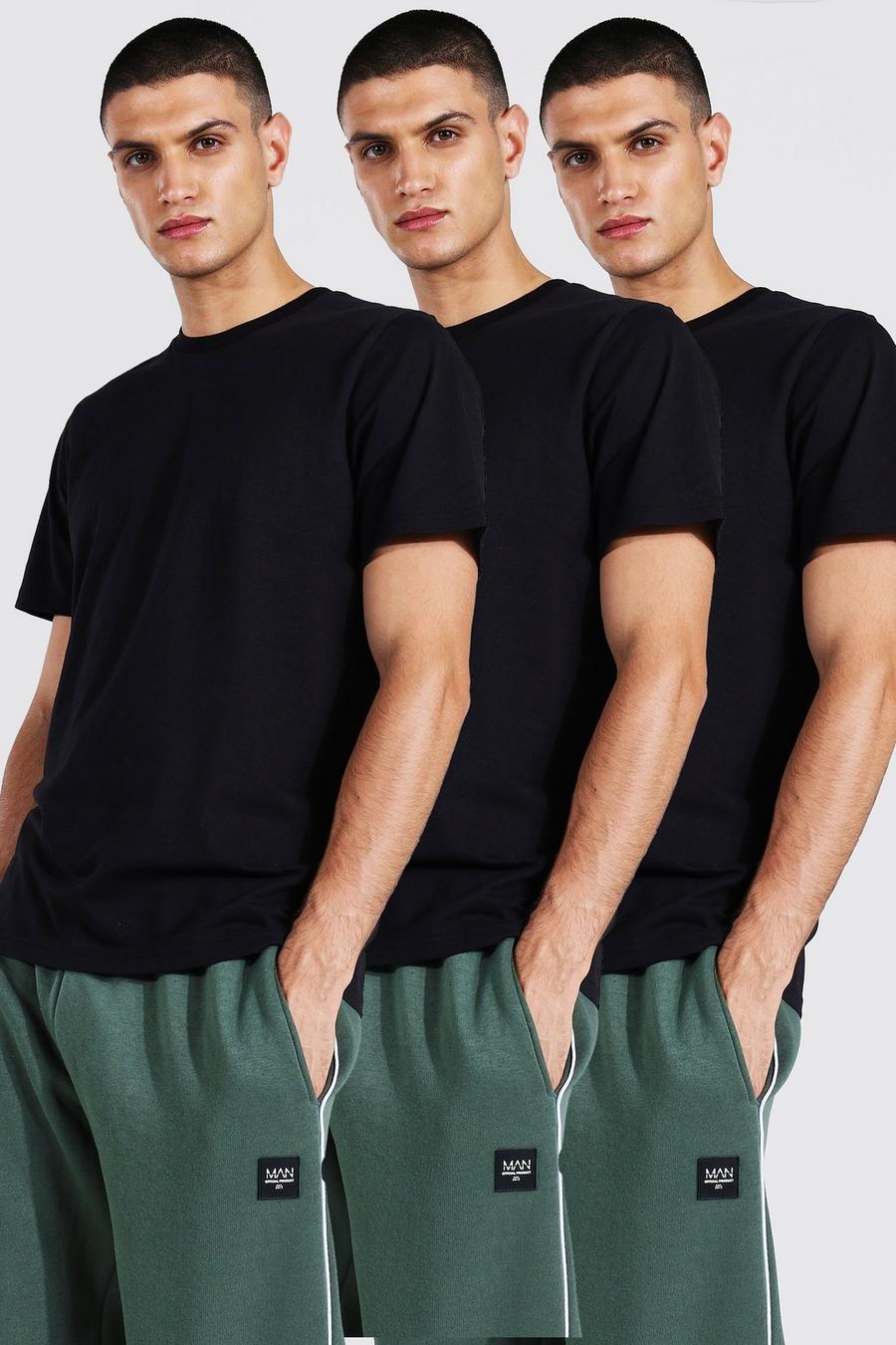 Black Basic T-shirts med rund hals (3-pack) image number 1