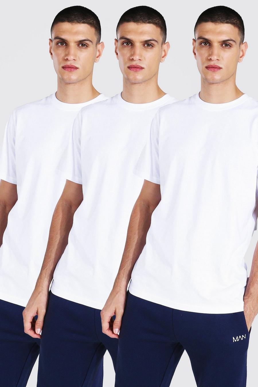 White מארז 3 חולצות טישרט בייסיק עם צווארון עגול image number 1