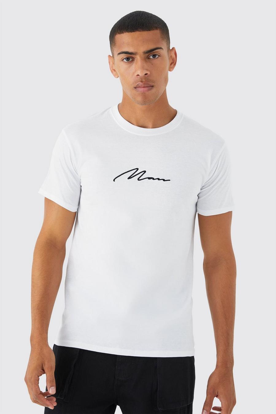 Besticktes Man Signature T-Shirt, White