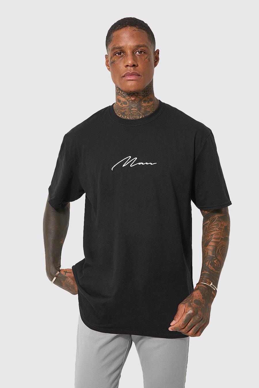 Black Oversized Man Signature Embroidered T-shirt image number 1