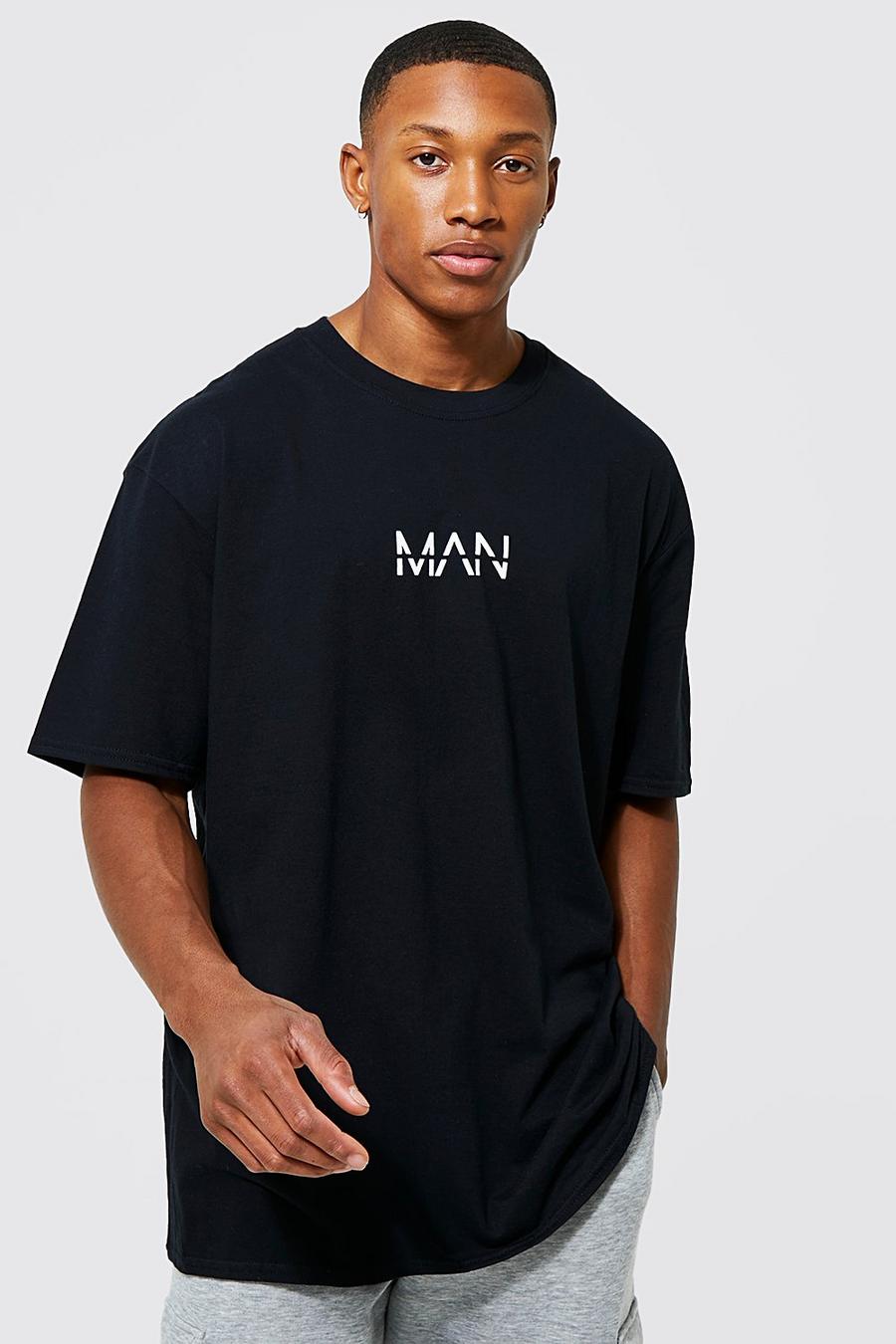 Black Oversized Original Man Print T-shirt