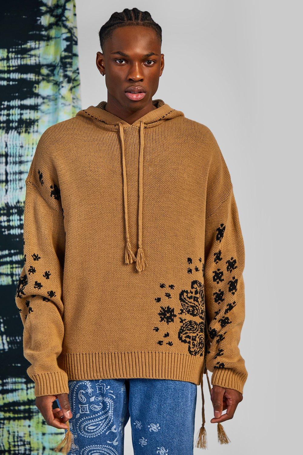 Long baggy knitted hoodie hot sale