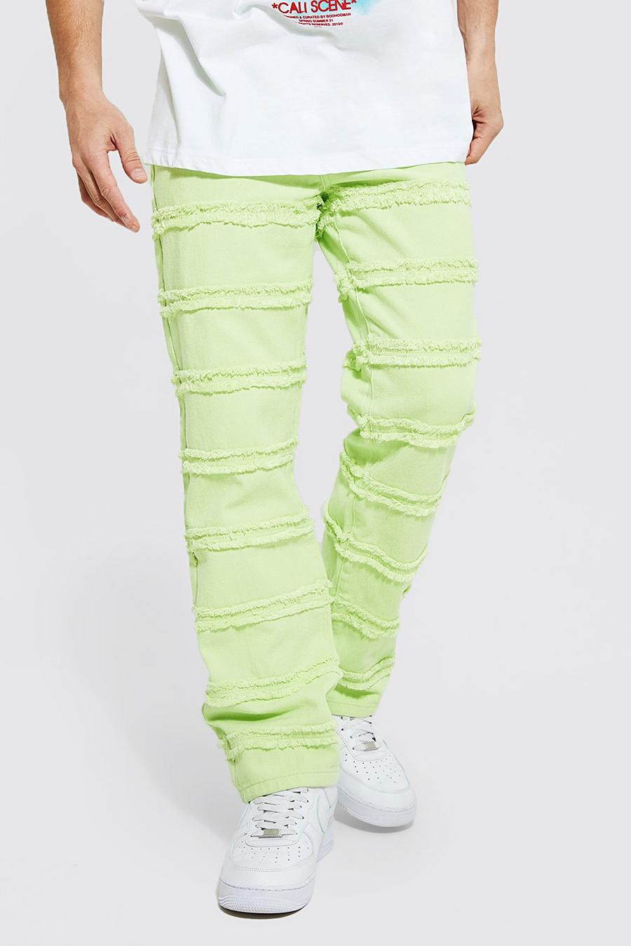 Jeans rilassati effetto smagliato con cuciture, Lime verde image number 1