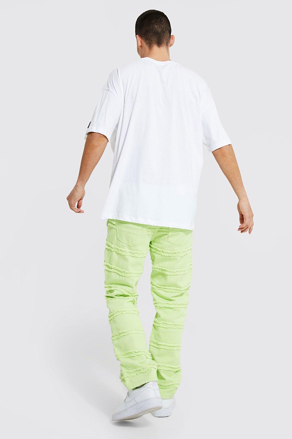 Boohoo Denim Relaxed Fit Seam Distressed Jeans in Lime Green Womens Mens Clothing Mens Jeans Straight-leg jeans 