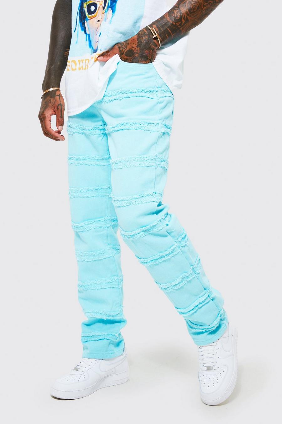 Jeans rilassati con cuciture sfilacciate, Light blue image number 1