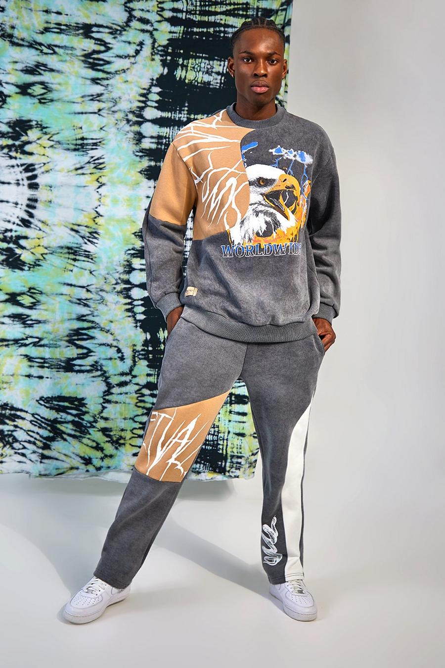 Black Oversized Spliced Graphic Sweater Tracksuit