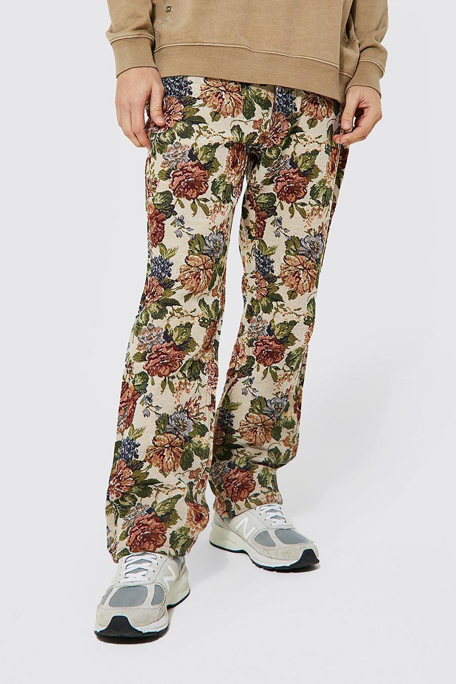 Ecru Relaxed Fit Tapestry Jeans image number 1